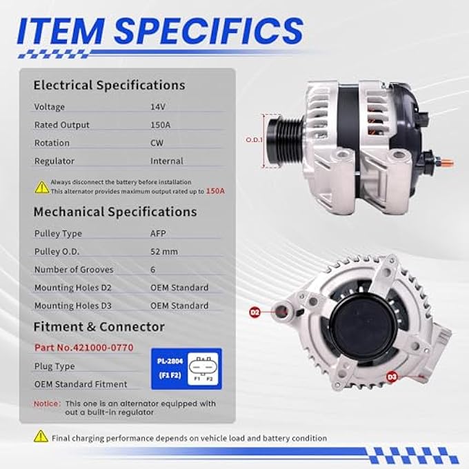 TSSLIIN High Output Alternator For/Dodge Grand Caravan Avenger Journey For/Ram C/V For/Chrysler 200 Town Country For/Volkswagen Routan Upgraded 04801624AD 12V 160A 6Groove - Image 3