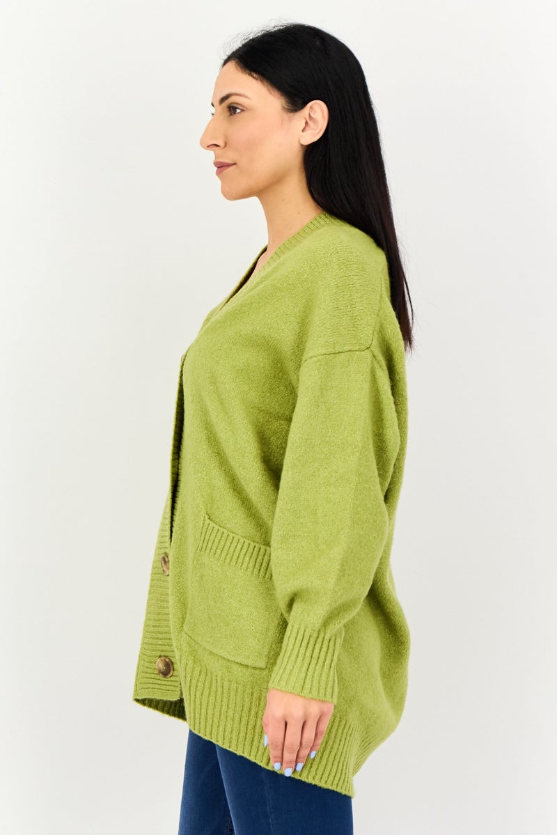For The Republic Women V-Neck Knitted Cardigan, Green - Image 2