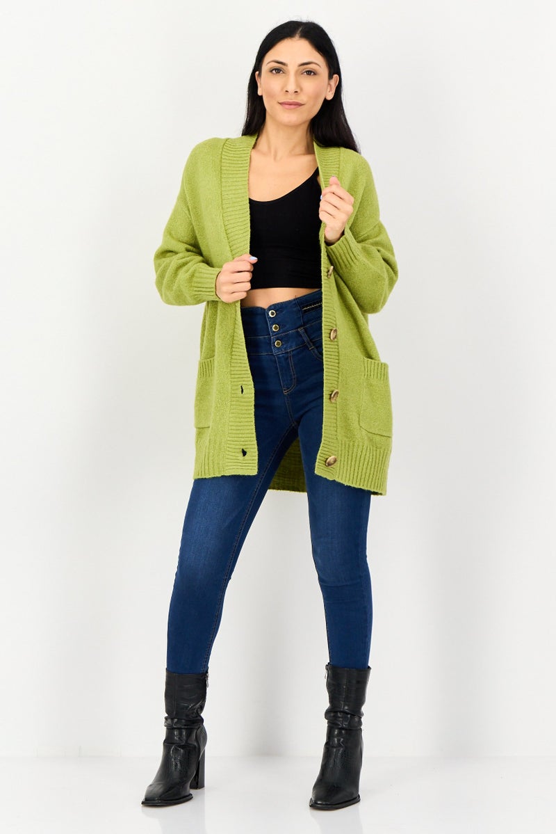 For The Republic Women V-Neck Knitted Cardigan, Green - Image 3