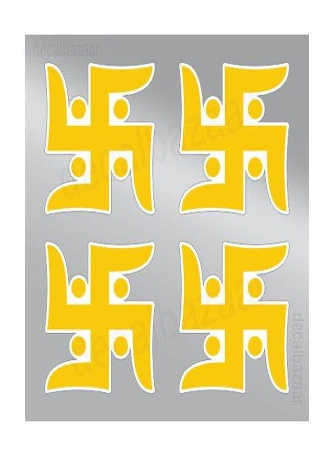 decalbazaar Simple Swastik Symbol, Auspicious Religious Decor Sticker 2 Inch Yellow Pack 4 Pcs (Code 10) - Image 1