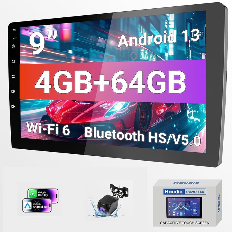 Haudio 9 Inch Android Car Stereo Double Din with Wireless CarPlay & Android Auto - Image 1