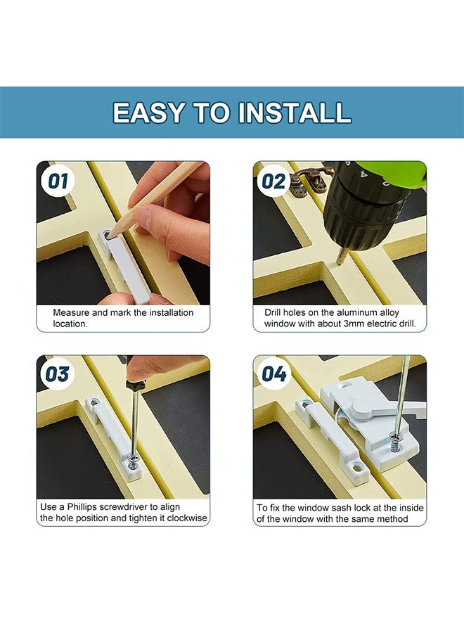 أقفال نافذة منزلقة بيضاء، عبوة من قطعتين، أقفال كامة لإطار النافذة المزدوجة، قفل مزلاج أمان، قفل نافذة من الفينيل وبديل للنوافذ المنزلقة الرأسية والأفقية - Image 5