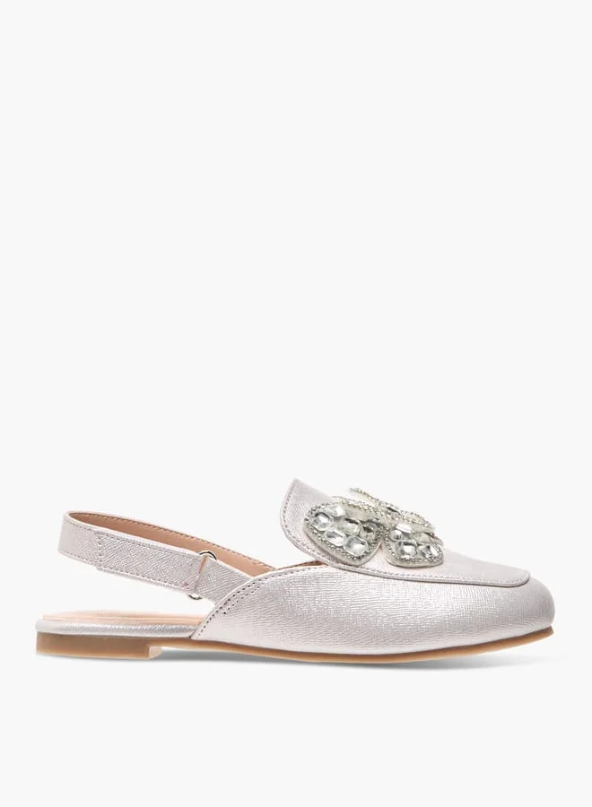 سيليست Girls Embellished Slingback Ballerina Shoes With Hook And Loop Closure