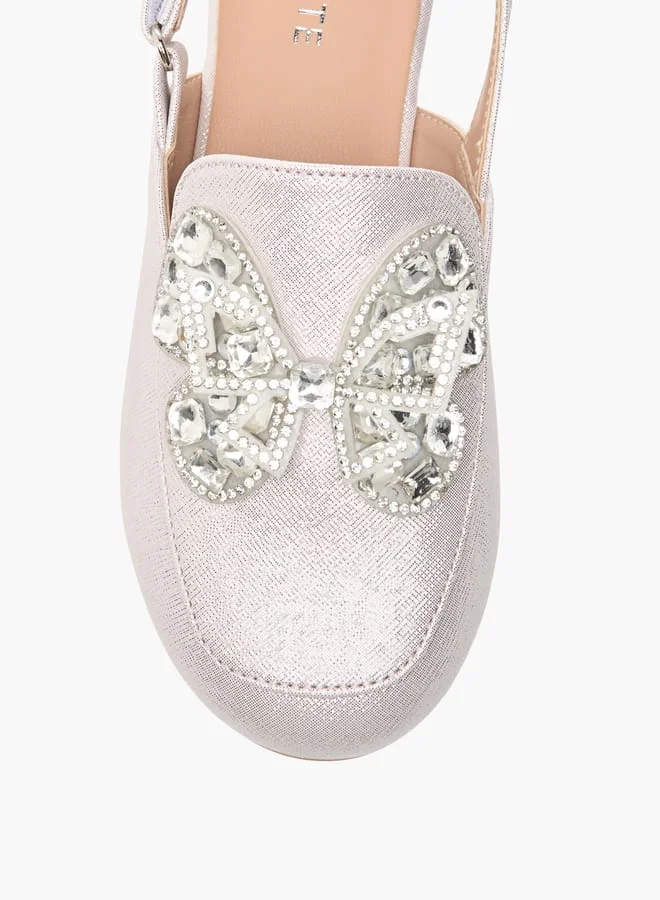 Celeste Girls Embellished Slingback Ballerina Shoes With Hook And Loop Closure