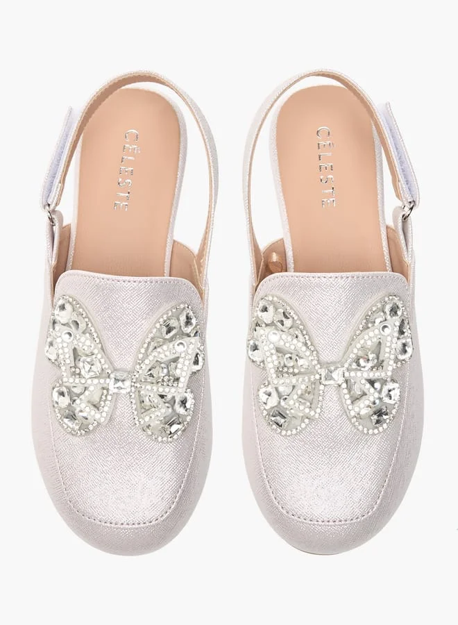 سيليست Girls Embellished Slingback Ballerina Shoes With Hook And Loop Closure