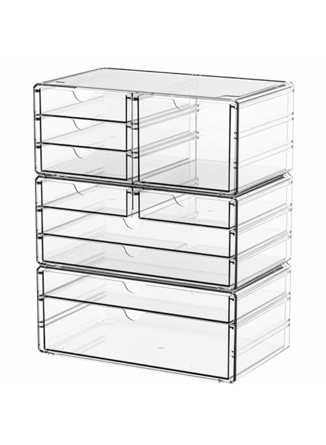 Yieach 3 Pack Clear Storage Drawers With 10 DrawersStackable 111 Large Acrylic Drawer Organizer and Makeup Organizer For VanityBathroom CountertopCabinetPantryOffice Supply Storage Bins Drawers - Image 1