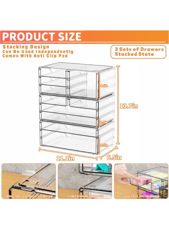 Yieach 3 Pack Clear Storage Drawers With 10 DrawersStackable 111 Large Acrylic Drawer Organizer and Makeup Organizer For VanityBathroom CountertopCabinetPantryOffice Supply Storage Bins Drawers - Image 3