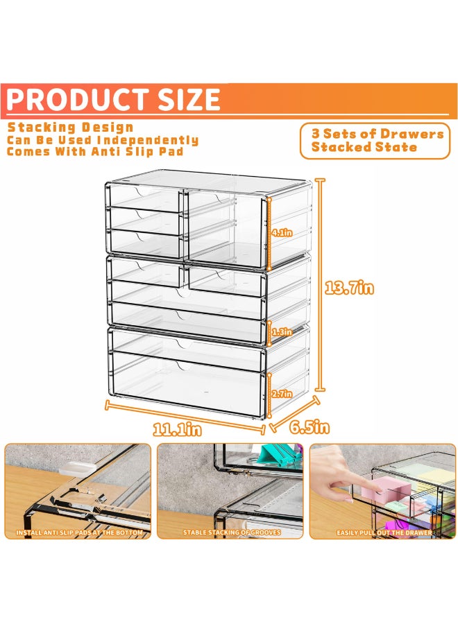 Yieach 3 Pack Clear Storage Drawers With 10 DrawersStackable 111 Large Acrylic Drawer Organizer and Makeup Organizer For VanityBathroom CountertopCabinetPantryOffice Supply Storage Bins Drawers - Image 4