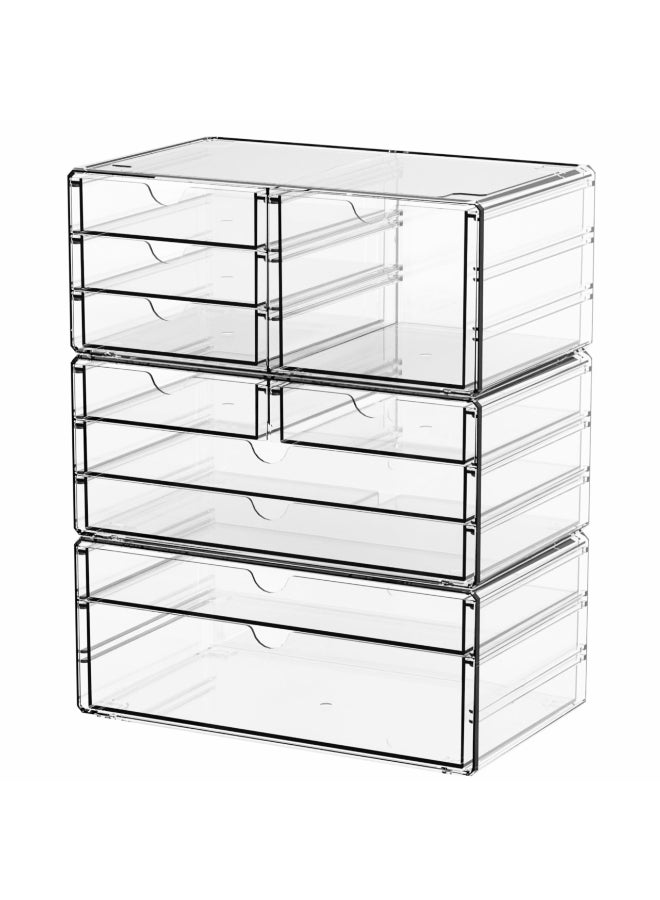 Yieach 3 Pack Clear Storage Drawers With 10 DrawersStackable 111 Large Acrylic Drawer Organizer and Makeup Organizer For VanityBathroom CountertopCabinetPantryOffice Supply Storage Bins Drawers - Image 2