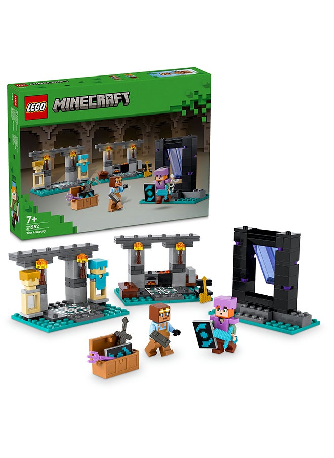 LEGO Minecraft The Armoury Building Toys for Kids, Boys & Girls aged 7 Plus Featuring Character Figures including Alex with a Diamond Sword, Weapons Set, Role-Play Gifts for Gamers 21252  - Image 1
