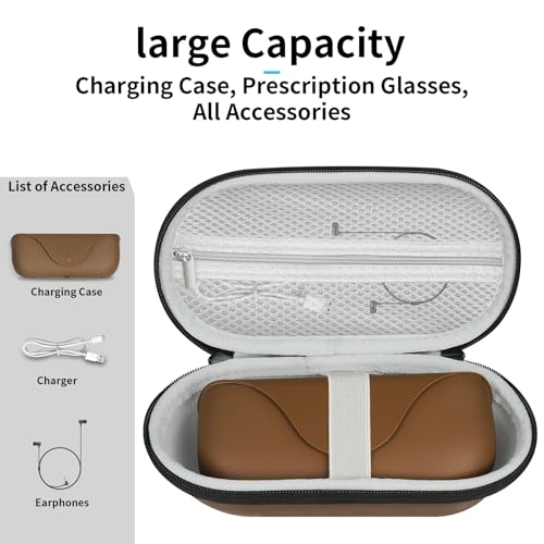 sarlar Hard Carrying Case for RayBan Meta WayfarerSkylerHeadliner Smart Glasses Charging Case Premium Leather Travel Case for ARXR Glasses Accessories Common wearglassesOnly Storage Case - Image 3