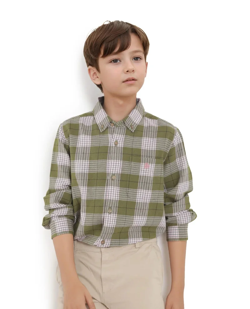 رير ونز Rare Ones Kids Ver Olive Cotton Full Sleeves Button Down Regular Fit Checked Shirt