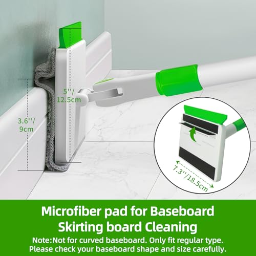 Qaestfy Baseboard Cleaner Tool with Handle, Extendable Long Handle Baseboard Floor Cleaning Tool Duster with Reusable Pads for Floorboard - Image 3