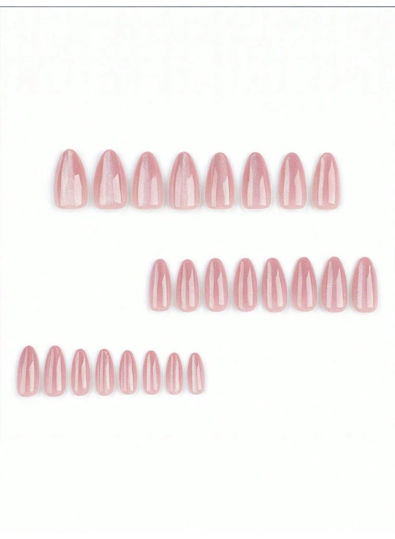 MSQ Pink Gradient Cat Eye Press On Nails, 24 Pcs Almond False Nails, Glossy Stick On Nails and Fake Nails for Women with Jelly Adhesive and Nail File - Image 4