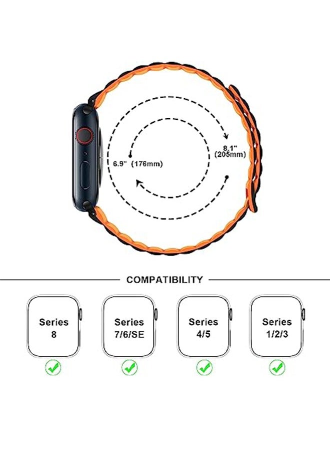 Ocean - Double Side Reversible Magnetic Strap 41mm 40mm 38mm Soft Silicone Loop Strap For iWatch Series Ultra/8/7/SE/6/5/4/3/2/1 Black/Orange - Image 1