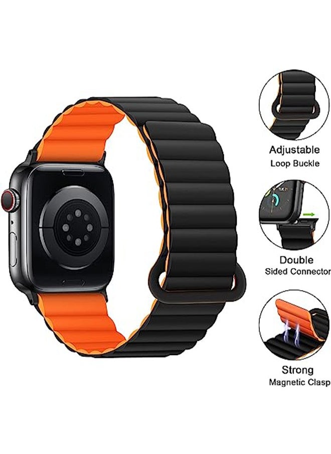 Ocean - Double Side Reversible Magnetic Strap 41mm 40mm 38mm Soft Silicone Loop Strap For iWatch Series Ultra/8/7/SE/6/5/4/3/2/1 Black/Orange - Image 1