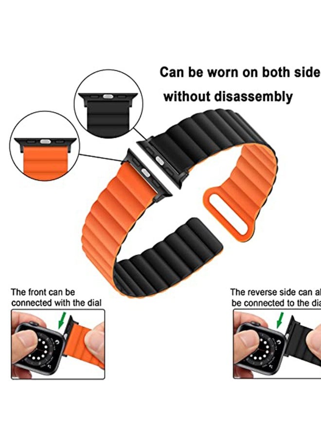 Ocean - Double Side Reversible Magnetic Strap 41mm 40mm 38mm Soft Silicone Loop Strap For iWatch Series Ultra/8/7/SE/6/5/4/3/2/1 Black/Orange - Image 1