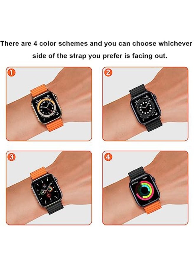 Ocean - Double Side Reversible Magnetic Strap 41mm 40mm 38mm Soft Silicone Loop Strap For iWatch Series Ultra/8/7/SE/6/5/4/3/2/1 Black/Orange - Image 1