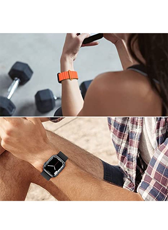 Ocean - Double Side Reversible Magnetic Strap 41mm 40mm 38mm Soft Silicone Loop Strap For iWatch Series Ultra/8/7/SE/6/5/4/3/2/1 Black/Orange - Image 1