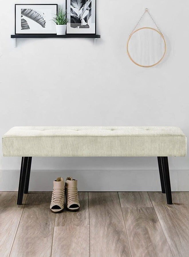 إي سمارت 100سم - مقعد عثماني بتصميم عصري مبطن من قماش مخملي مضلع - مقعد بنهاية السرير، مقعد تغيير الأحذية، مقعد لغرفة النوم والمعيشة ومدخل المنزل والردهة، أوف وايت - Image 2