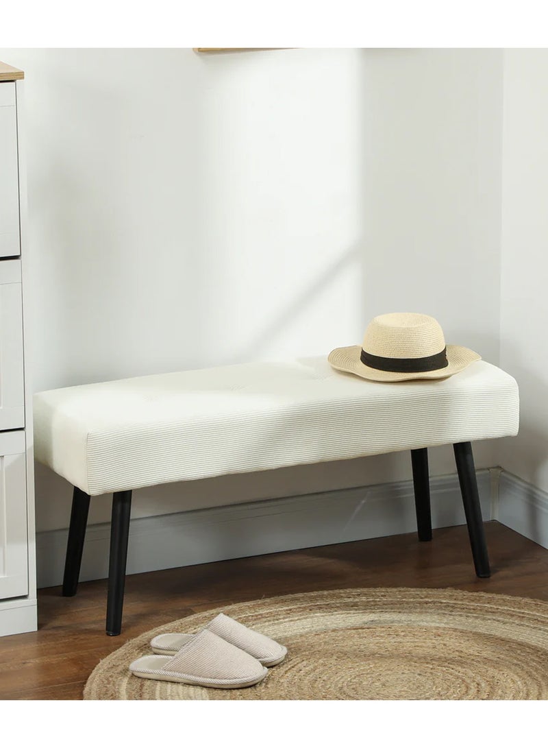 إي سمارت 100سم - مقعد عثماني بتصميم عصري مبطن من قماش مخملي مضلع - مقعد بنهاية السرير، مقعد تغيير الأحذية، مقعد لغرفة النوم والمعيشة ومدخل المنزل والردهة، أوف وايت - Image 1