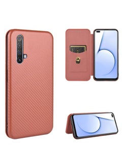 HuHa Case Cover For Realme X50 / X50 5G Carbon Fiber Texture Horizontal Flip TPU + PC + PU Leather Case with Card Slot Brown 