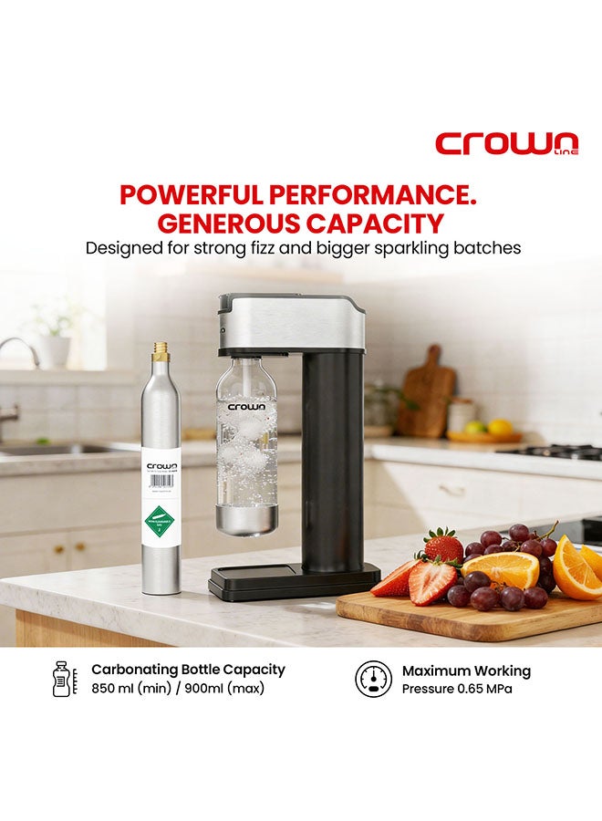 Crownline SM-454/B Soda Maker – 850-900ml Capacity, BPA-Free PET Bottle, Quick Screw Design, Makes Up to 60L per Cylinder, Includes 0.6L/425g CO2 Gas Cylinder – Complete Sparkling Water Kit SM-454/B black - Image 3