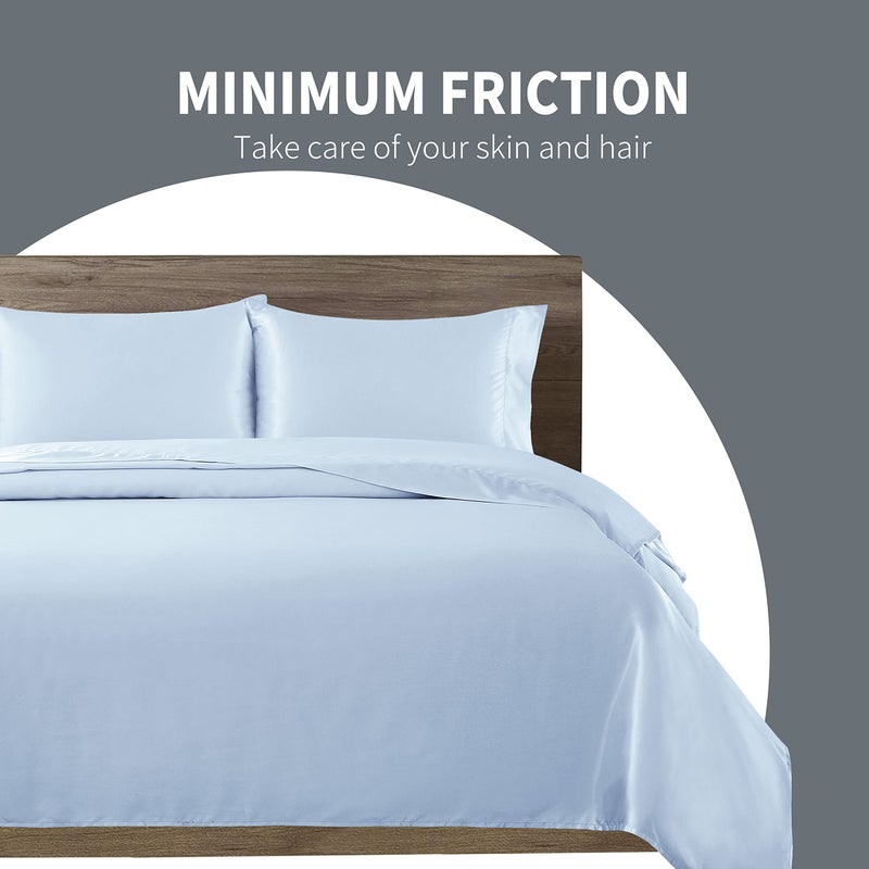 Cobedzy 3 Pieces Light Blue Satin Sheets Twin Size Bed Set  Luxury Silky Satin Bedding Sheets Set with 1 Deep Pocket Fitted Sheet  1 Soft Flat Sheet  1 Pillowcases - Image 4