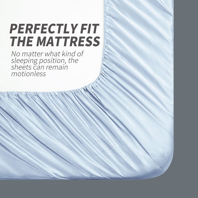 Cobedzy 3 Pieces Light Blue Satin Sheets Twin Size Bed Set  Luxury Silky Satin Bedding Sheets Set with 1 Deep Pocket Fitted Sheet  1 Soft Flat Sheet  1 Pillowcases - Image 5