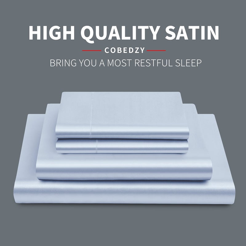 Cobedzy 3 Pieces Light Blue Satin Sheets Twin Size Bed Set  Luxury Silky Satin Bedding Sheets Set with 1 Deep Pocket Fitted Sheet  1 Soft Flat Sheet  1 Pillowcases - Image 2