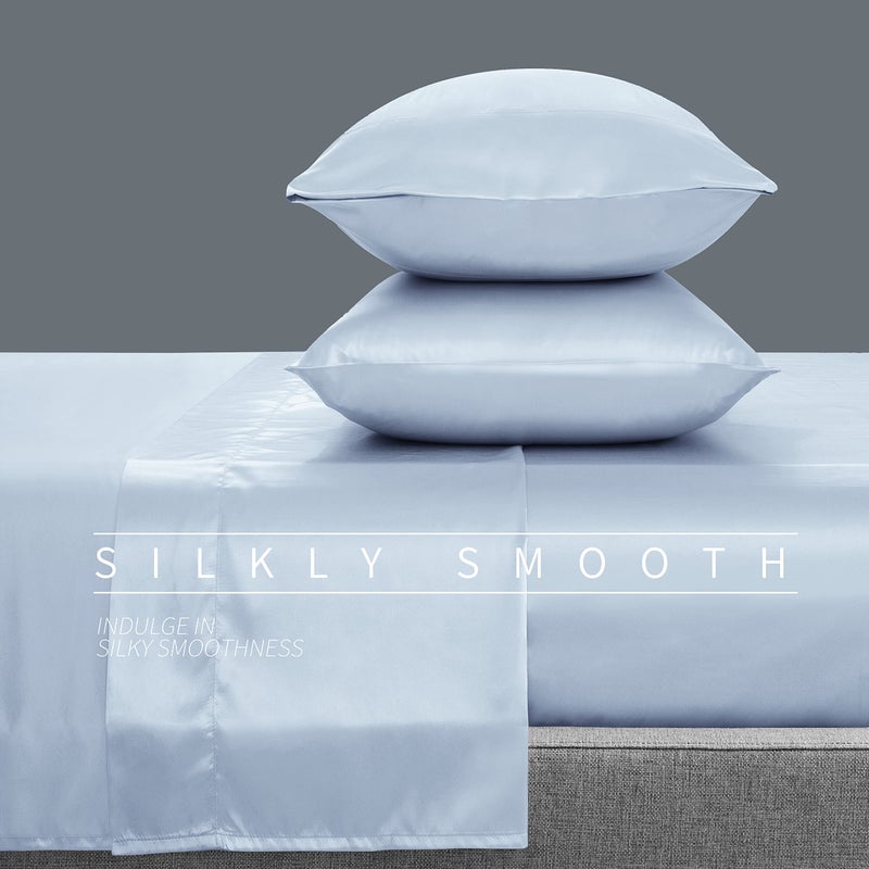 Cobedzy 3 Pieces Light Blue Satin Sheets Twin Size Bed Set  Luxury Silky Satin Bedding Sheets Set with 1 Deep Pocket Fitted Sheet  1 Soft Flat Sheet  1 Pillowcases - Image 3