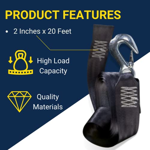 Tie Down - Boat Trailer Winch Strap with Forged Hook – 2" x 20 ft, Made in USA, Heavy-Duty Polyester, 5,000 lb Break Strength, Marine-Grade Winch Strap Replacement - Image 2