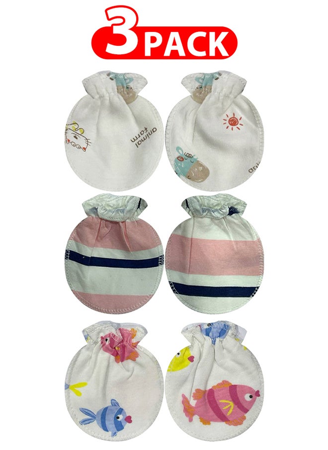 MARGOUN 3 Packs Newborn Baby Mittens Anti Scratch Baby Mittens No Scratch Mittens Baby Gloves for 0-6 Months Boys Girls Multicolour  - Image 1