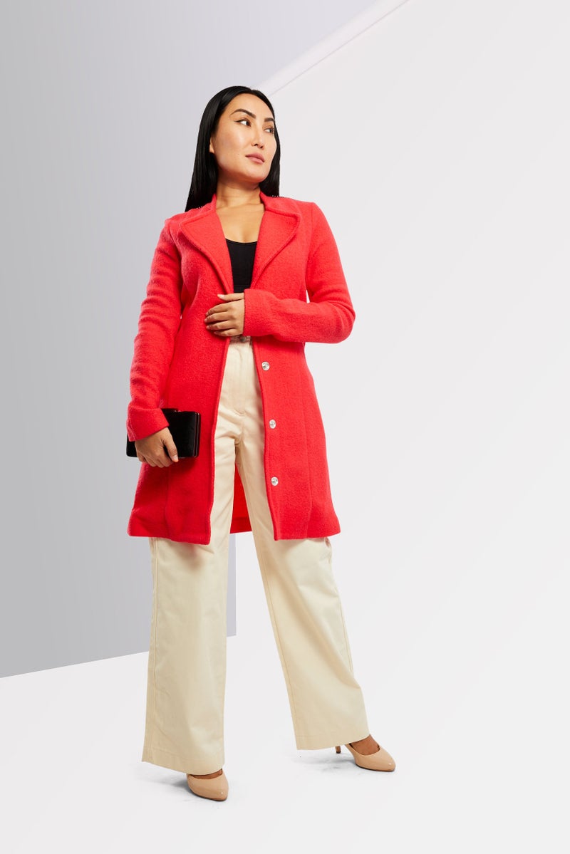 One Step Women Textured Long Sleeve Trench Coat, Dark Pink - Image 3