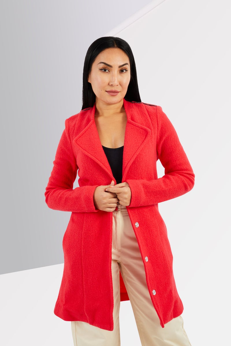 One Step Women Textured Long Sleeve Trench Coat, Dark Pink - Image 1