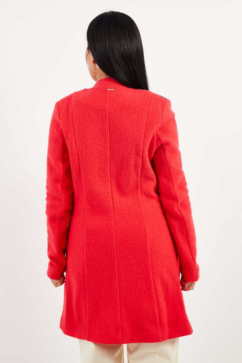 One Step Women Textured Long Sleeve Trench Coat, Dark Pink - Image 4