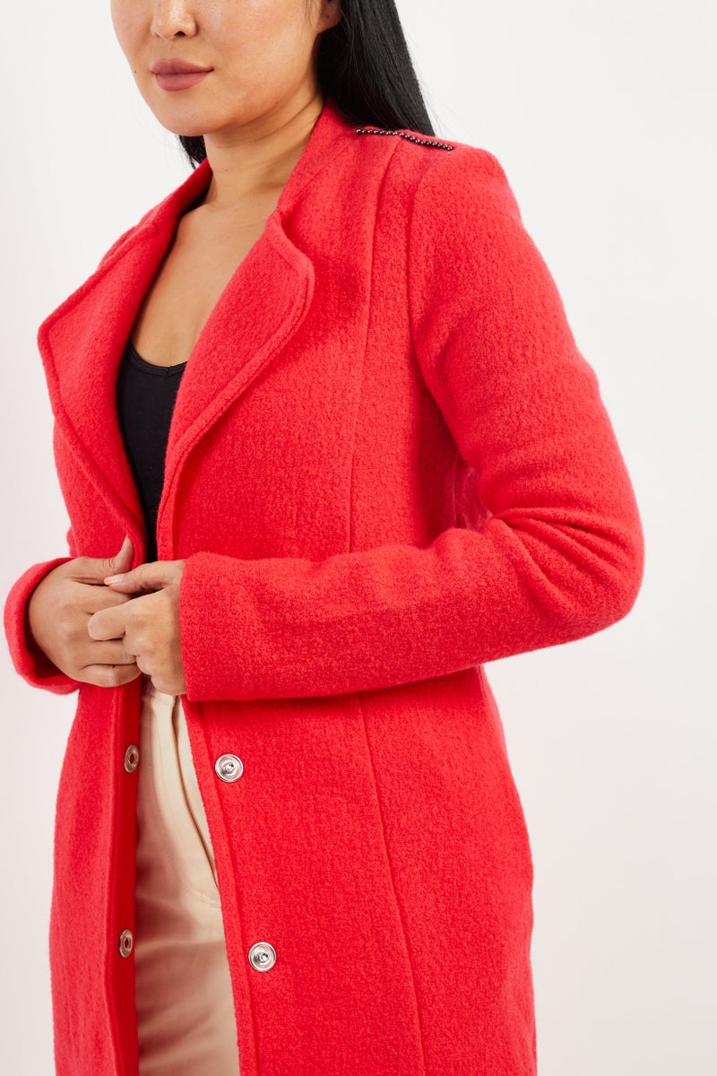 One Step Women Textured Long Sleeve Trench Coat, Dark Pink - Image 2