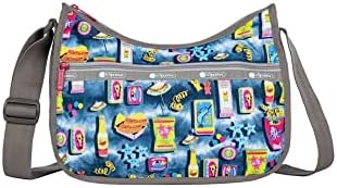 LeSportsac LeSportsac Beach Snacks Classic Hobo Crossbody Bag + Cosmetic Bag, Style 7520/Color F949, Vibrant Pop Art Style Beachy Graphics: Hot Dogs, French Fries & Tropical Drinks, Unique Hot Pink Zip Pull
