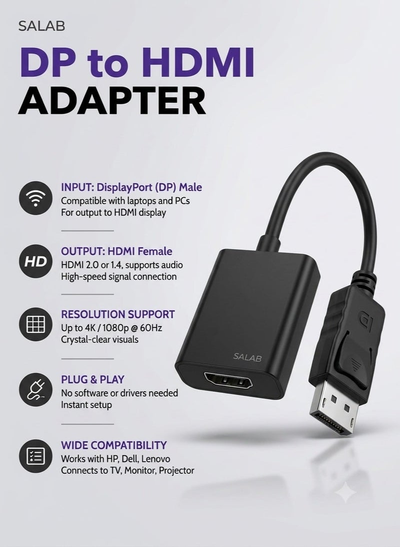 DP Displayport Male to HDMI Female Cable Converter Adapter for laptop PC HP DELL