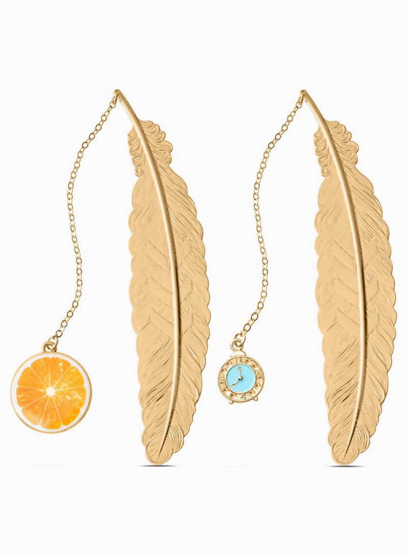 Zikra Bookmarks, Metal Feather Pendant Bookmarks, 2 Pack Handmade Metal Feather Book Markers Gifts for Men, Women, Kids, Teens Boys Girls and Readers - Image 1