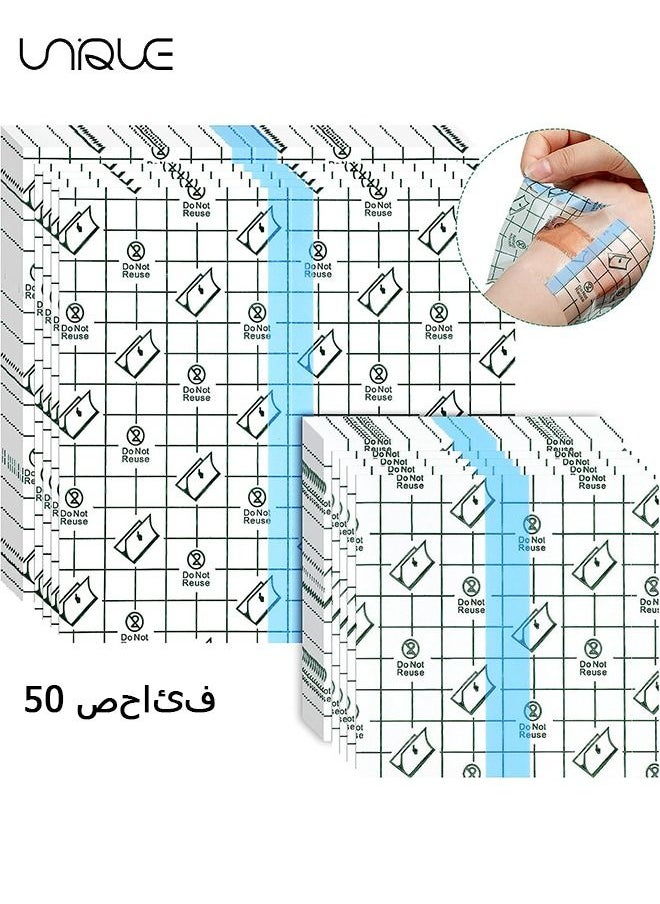 Unique - 50 Pieces Shower Waterproof Patch Transparent Stretch Adhesive Bandage Waterproof Clear Adhesive Bandages Tattoo Protective Transparent Film Adhesive Bandages for Tattoos (4 x 4 Inch, 6 x 6 Inch) - Image 1