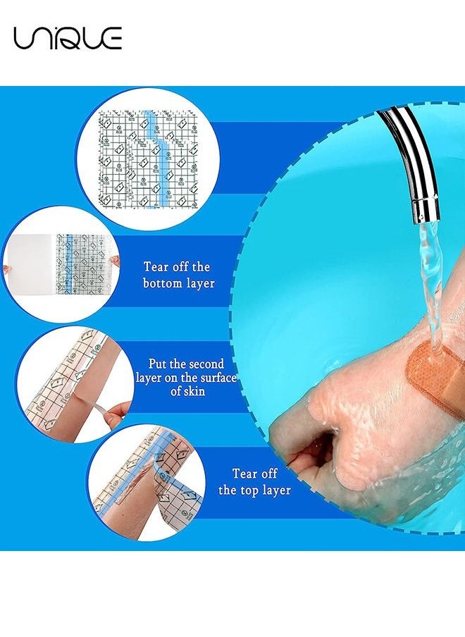 Unique - 50 Pieces Shower Waterproof Patch Transparent Stretch Adhesive Bandage Waterproof Clear Adhesive Bandages Tattoo Protective Transparent Film Adhesive Bandages for Tattoos (4 x 4 Inch, 6 x 6 Inch) - Image 1