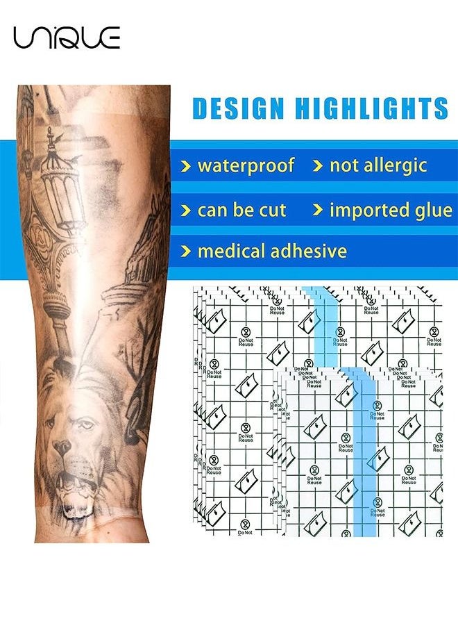 Unique - 50 Pieces Shower Waterproof Patch Transparent Stretch Adhesive Bandage Waterproof Clear Adhesive Bandages Tattoo Protective Transparent Film Adhesive Bandages for Tattoos (4 x 4 Inch, 6 x 6 Inch) - Image 1