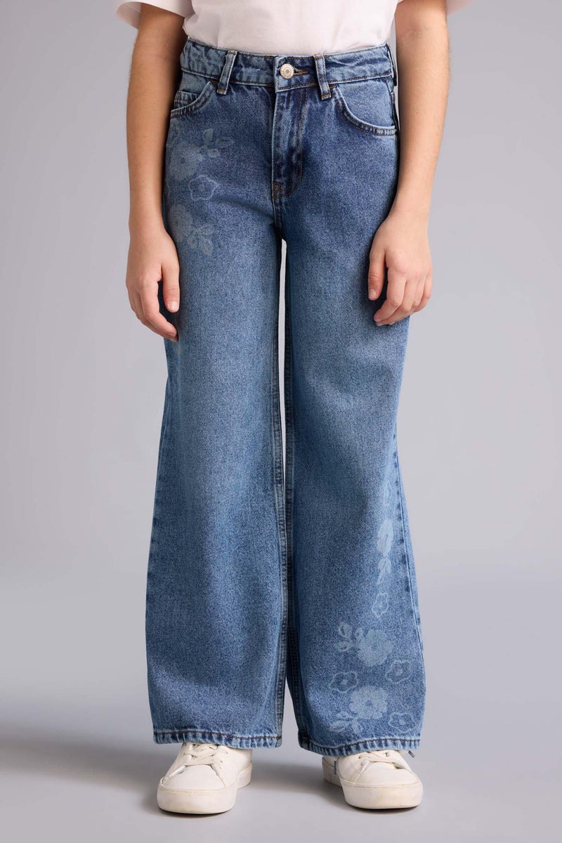 ديفاكتو بنطلون جينز بناتي فلورال برجل واسع - Image 3