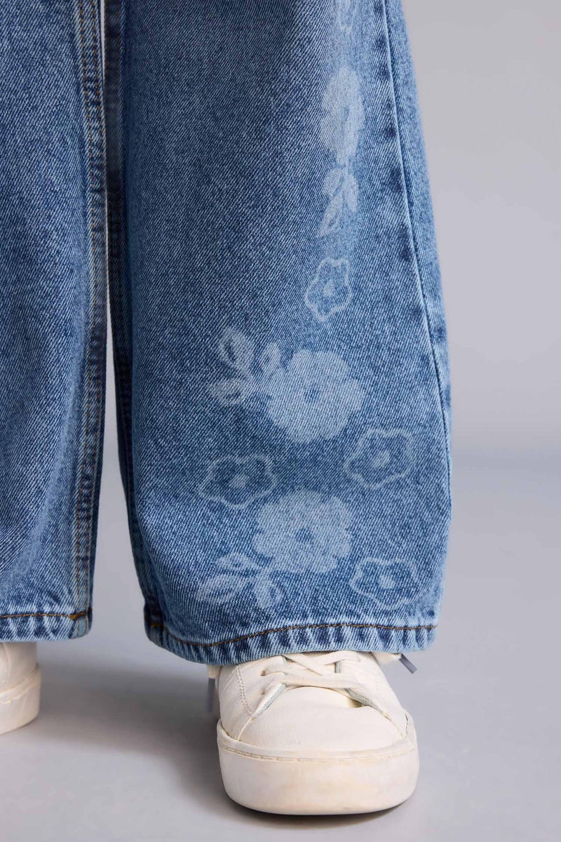 ديفاكتو بنطلون جينز بناتي فلورال برجل واسع - Image 5