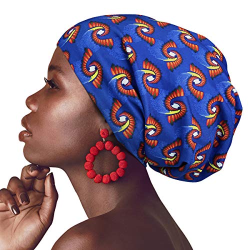 Heerf Satin Lined Slouch Beanie Hat Sleeping Cap Hair Cover Large Adjustable Blue - Image 1