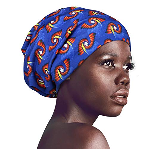 Heerf Satin Lined Slouch Beanie Hat Sleeping Cap Hair Cover Large Adjustable Blue - Image 2