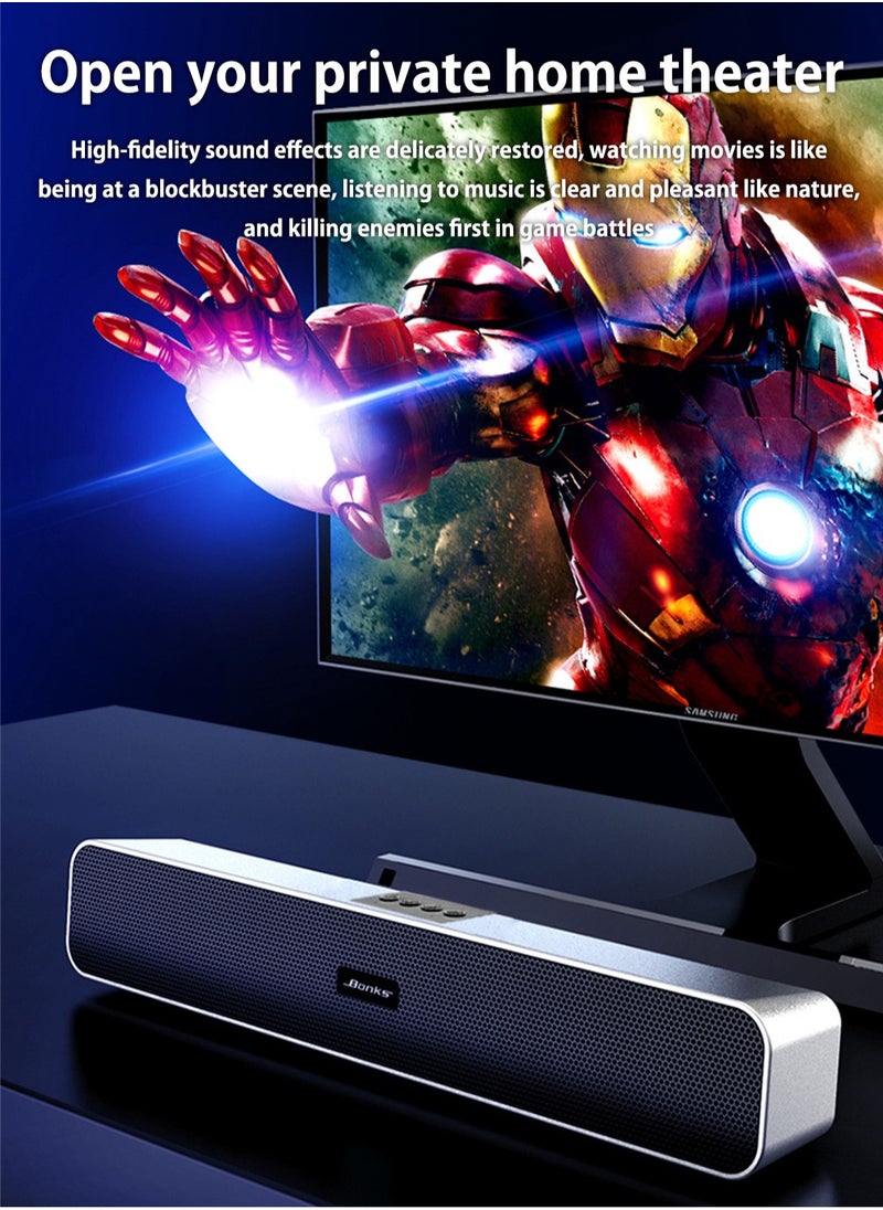 BONKS - Computer Speakers with 3.5 mm Aux, Small PC Speakers Powered by USB, Wired USB Desktop Speaker, USB Soundbar for MonitorWith Bluetooth - Image 1