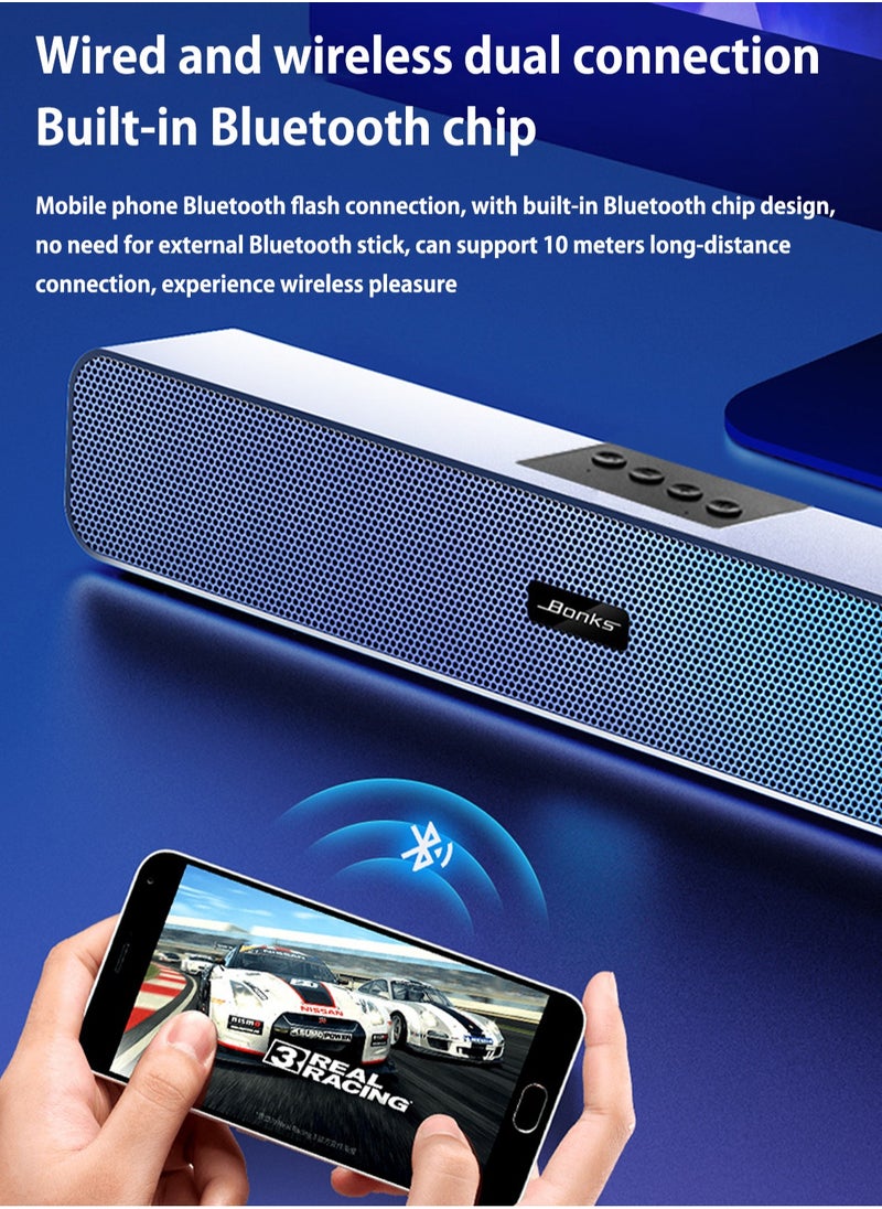 BONKS - Computer Speakers with 3.5 mm Aux, Small PC Speakers Powered by USB, Wired USB Desktop Speaker, USB Soundbar for MonitorWith Bluetooth - Image 1