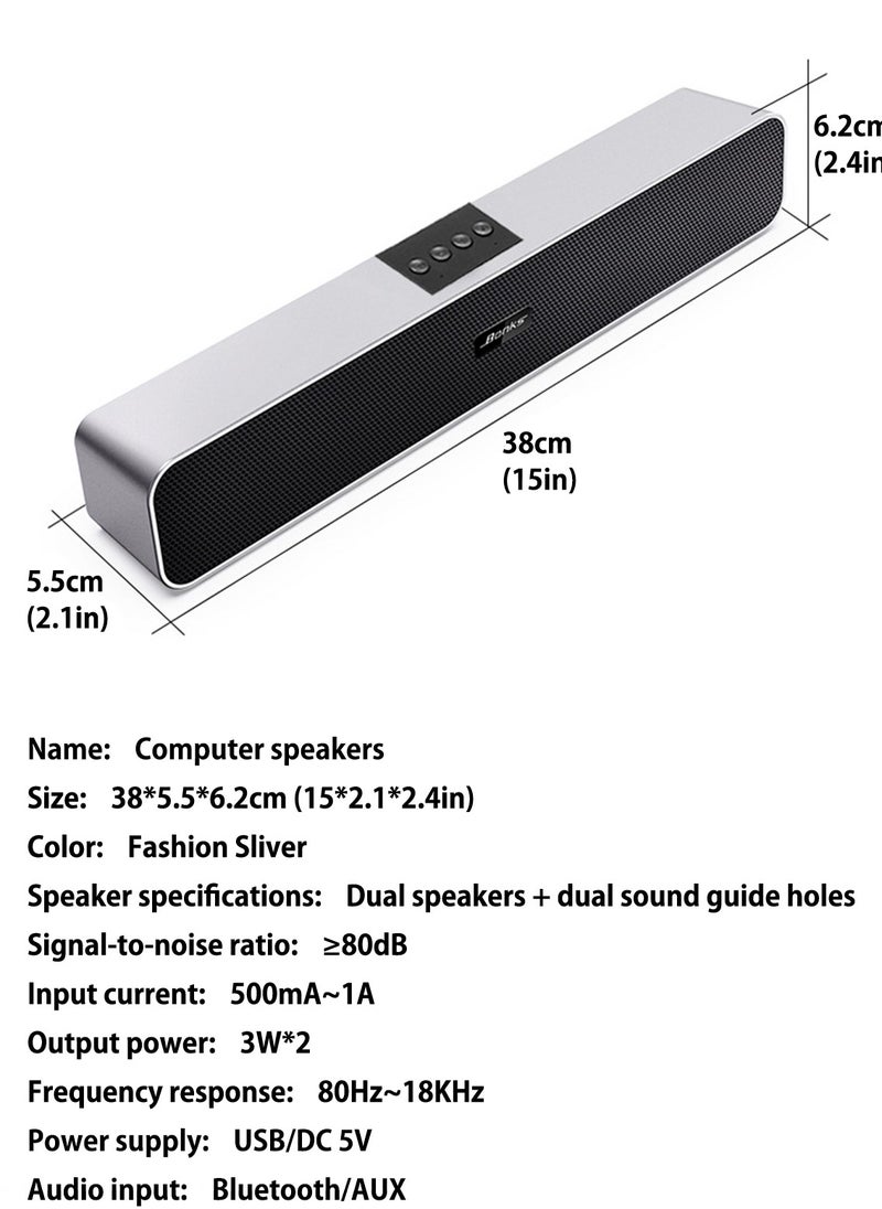 BONKS - Computer Speakers with 3.5 mm Aux, Small PC Speakers Powered by USB, Wired USB Desktop Speaker, USB Soundbar for MonitorWith Bluetooth - Image 1